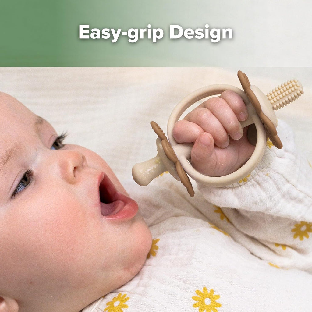 haakaa Silicone Baby Teether Toys,Nipple-Shaped End for Gum Massage,360° Baby Toothbrush Head for Self-Brushing Training,Easy to Grip-Cocoa