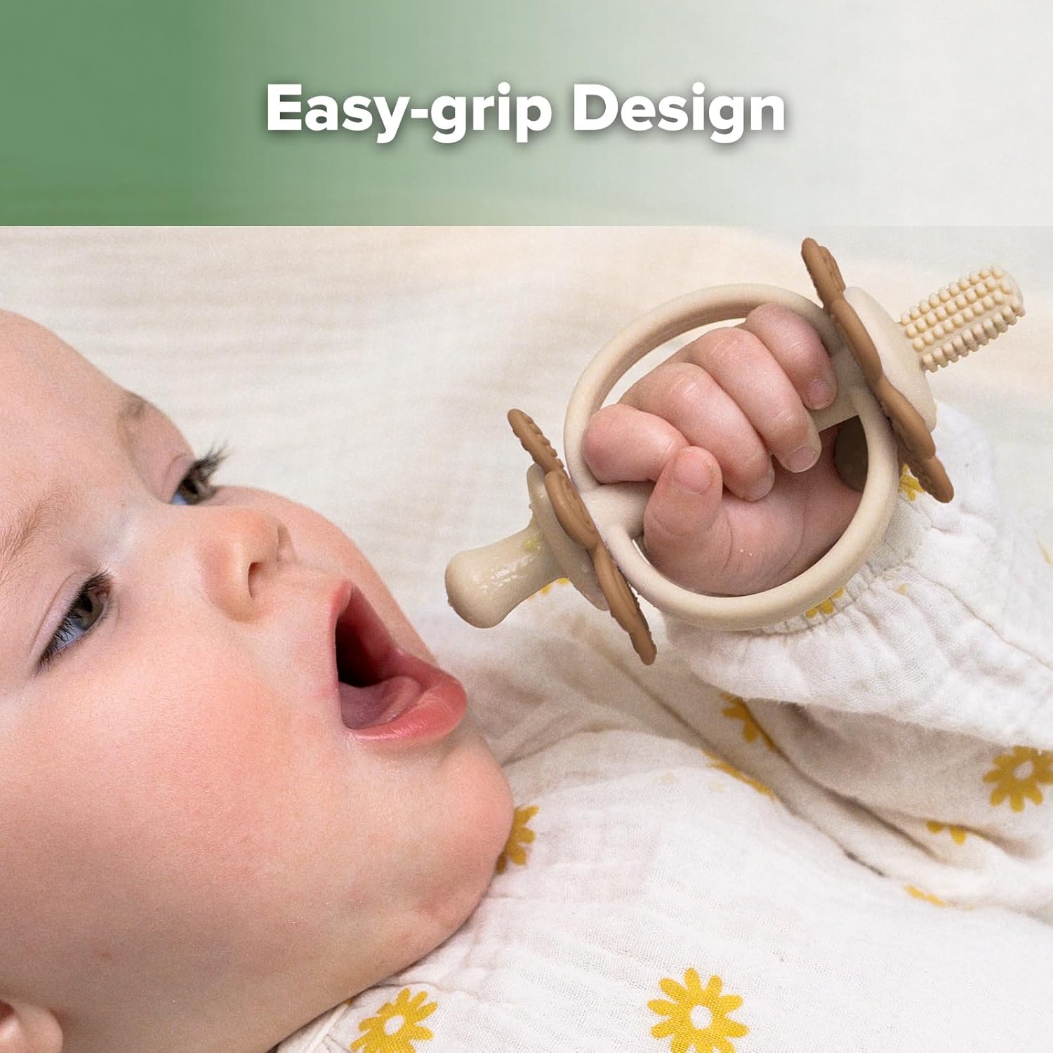 haakaa Silicone Baby Teether Toys,Nipple-Shaped End for Gum Massage,360° Baby Toothbrush Head for Self-Brushing Training,Easy to Grip-Cocoa