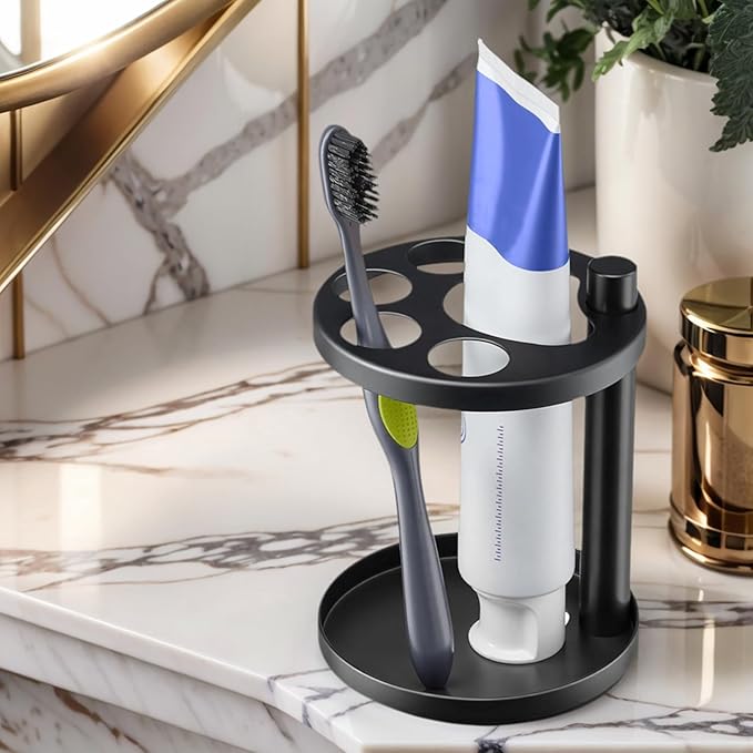 Bathroom Toothbrush Holder - Tooth Brush Toothpaste Stand Countertop Organizer,Shower Storage Rack with Ventilated Slots for Travel Restroom Counter Vanity Toilet Dorm Shavers Small Comb