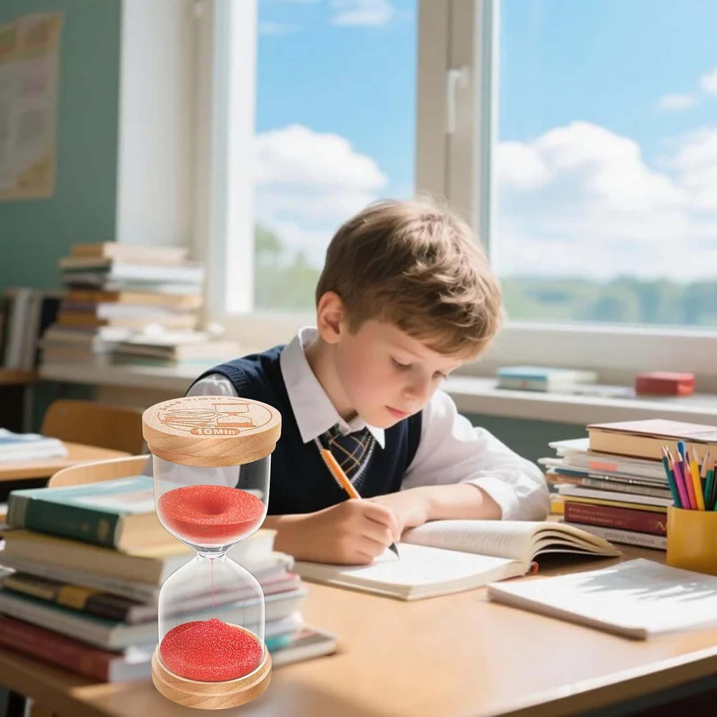 10 Minute Sand Timer, Wooden Hourglass Sand Clock, Small Wood Red 10 Min Hour Glass, Sandglass for Brushing Teeth, Reloj De Arena, Classroom, Game, Kitchen, Home, Office