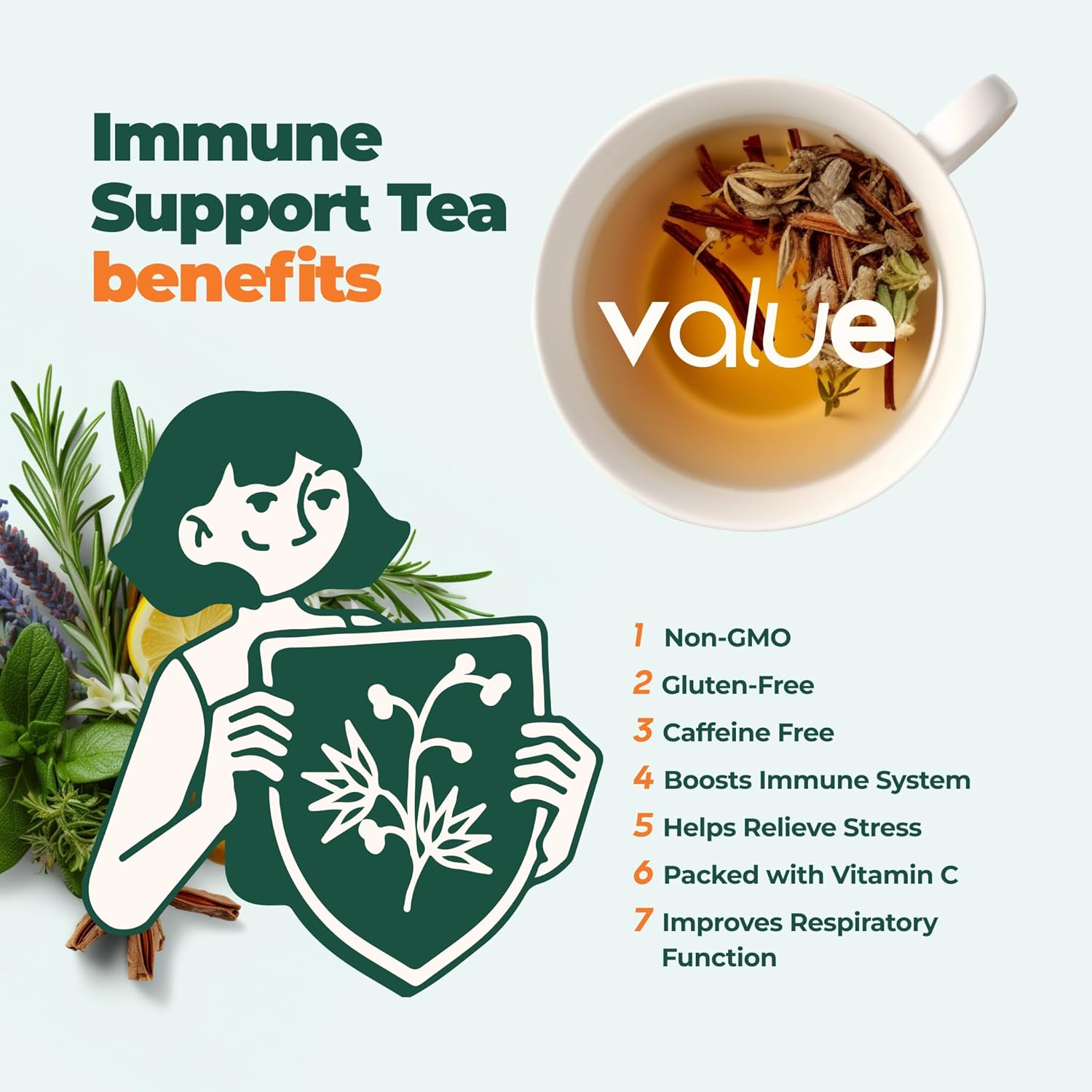 Immunity Booster Decaffeinated Tea Bags, Pure Herbal Immunity Blend - Lemon Balm, Peppermint, Chamomile, Lavender. Immune Support Supplement - 60 Bags by Aprika Life