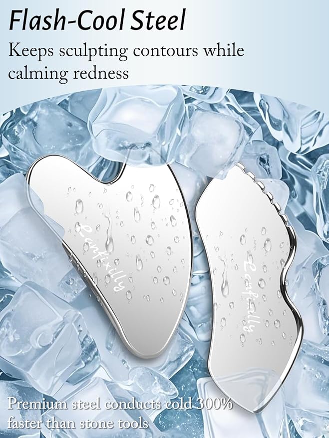 2Pcs Stainless Steel Gua Sha, Gua Sha Facial Tools for Face Sculpting, Metal Gua Sha Skin Care, Massage Gift for Women