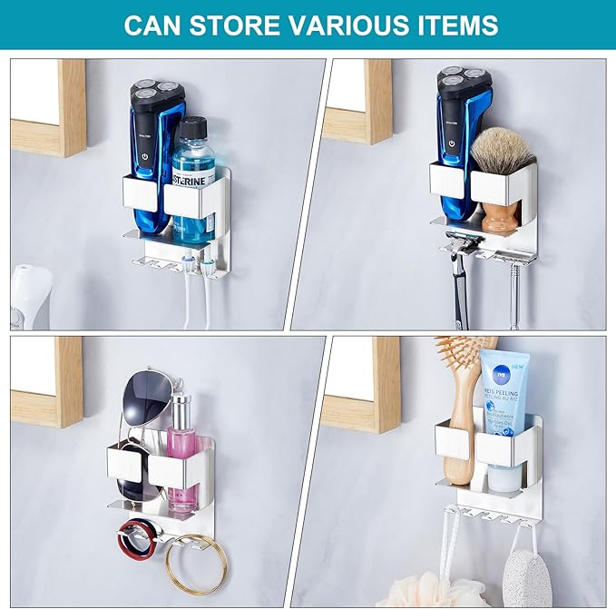 Toothbrush Holder, Electric Toothbrush Head Holder, Stainless Steel Brushed Toothpaste & Razor Organizer, Adhesive Mounted for Shower Bathrooms
