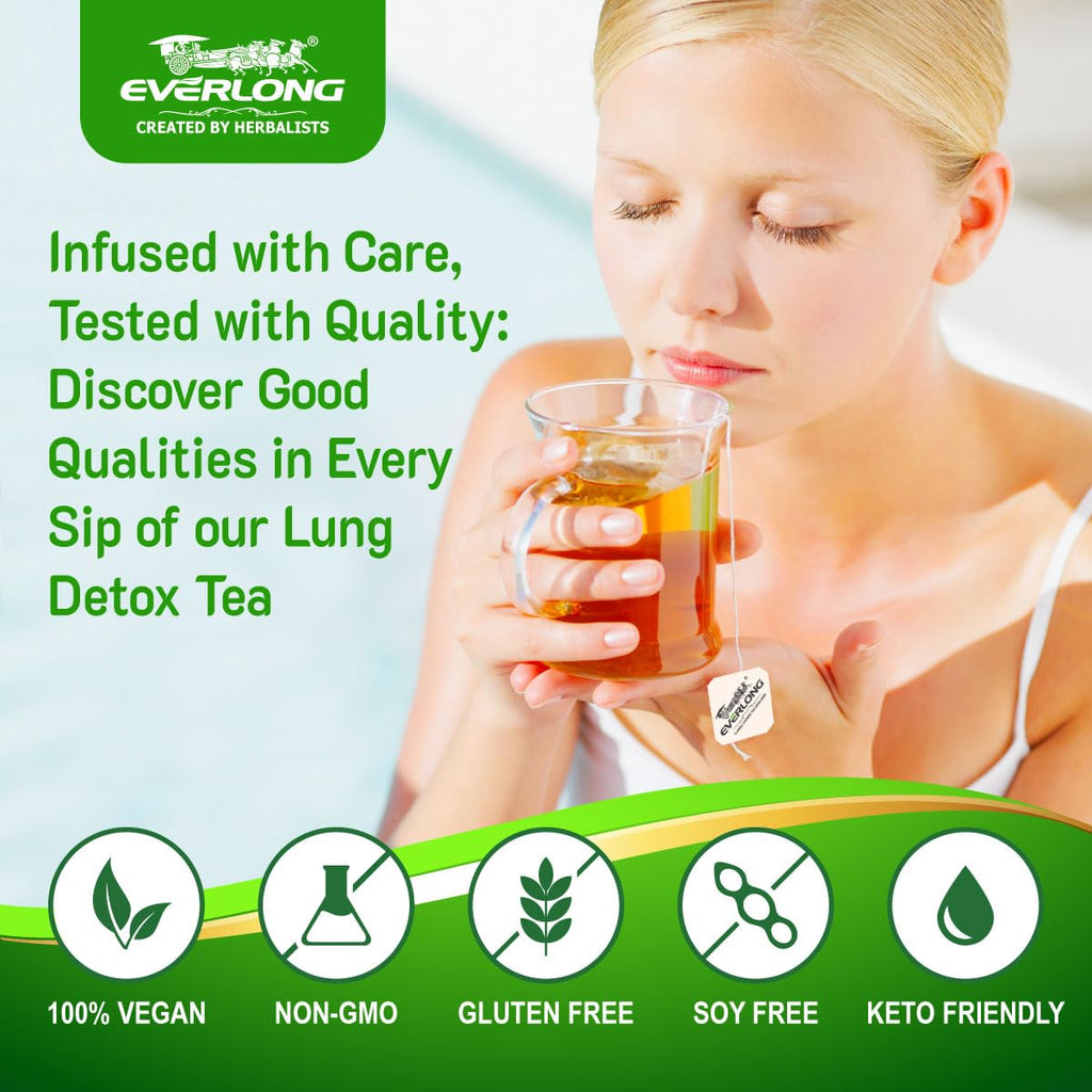EVERLONG Lung Detox Tea – Mullein Tea with Thyme, Ginseng, Lungwort, Eucalyptus, Liquorice, Spearmint and Sage for Lung Cleanse and Respiratory Health – 14 Herbal Tea Bags, All Natural, Caffeine-Free