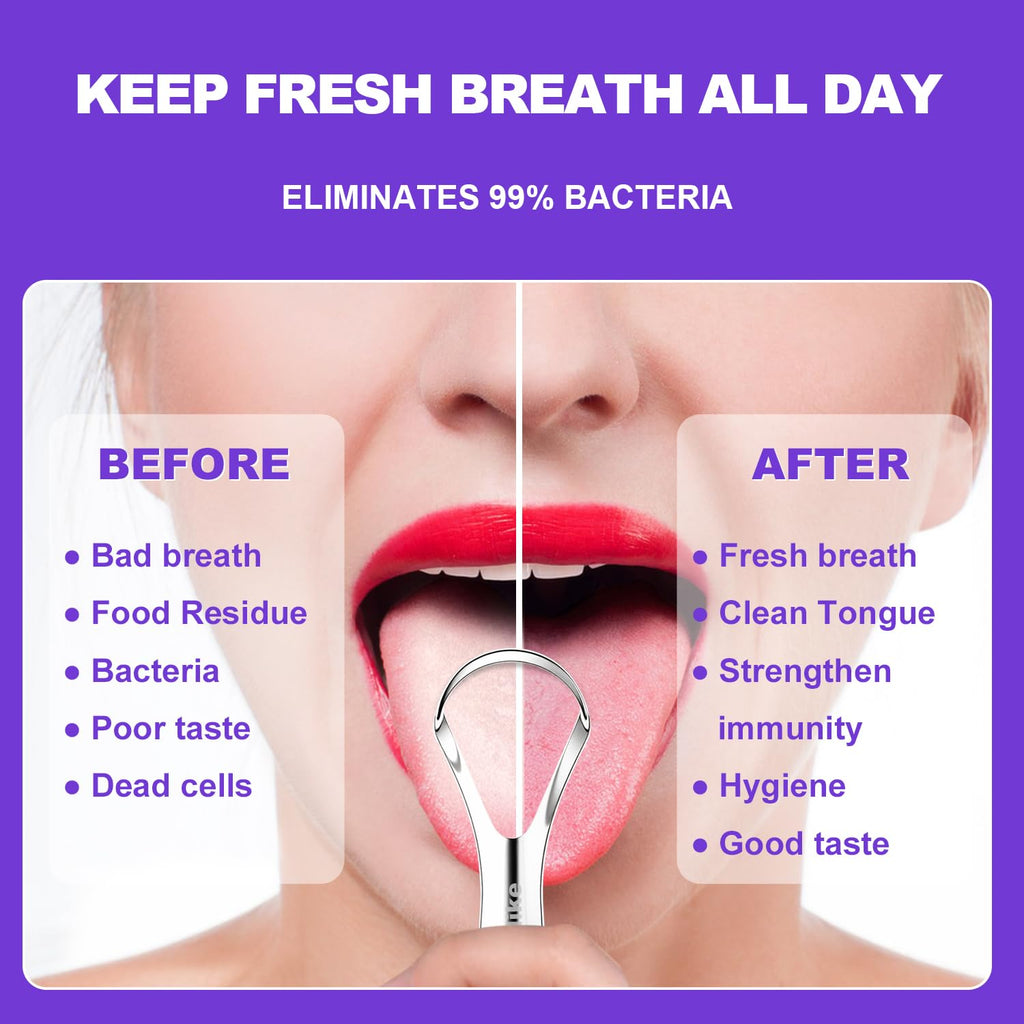 Tongue Scraper for Adults with 2 Holder and 2 Travel Case, Metal Tongue Scraper for Tongue Cleaning and Reducing Bad Breath,100% Stainless Steel Tongue Scraper, Tongue Cleaner for Adults