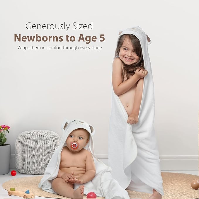 MINIBOO Hooded Baby Towels for Newborn & Toddler - Super Soft Baby Bath Towels with Hood, Highly Absorbent Viscose Made from Bamboo Hooded Towel for Boys, Girls, Newborn Essentials