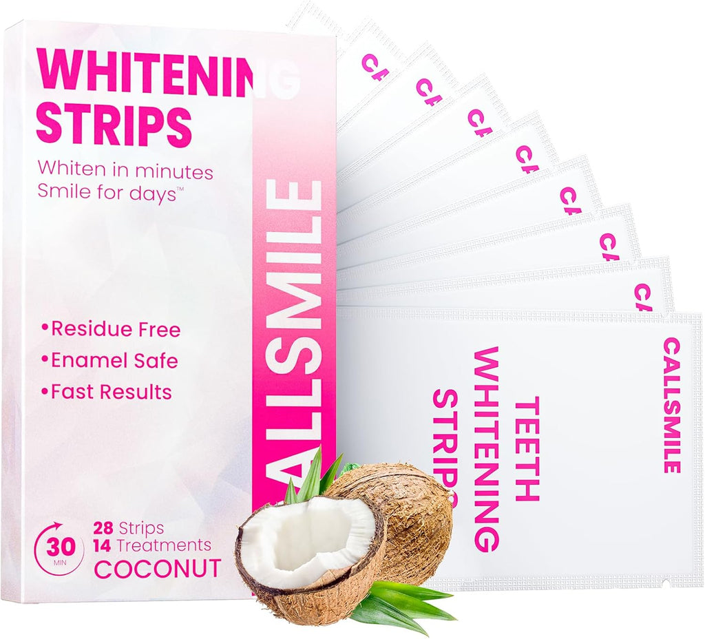 CALLSMILE Teeth Whitening Strips - 14 Treatments Enamel Safe, Professional Teeth Whitening with Non-Slip Dry Strip Technology, Deep Stains Removal, No Sensitivity, Coconut (28 Strips)