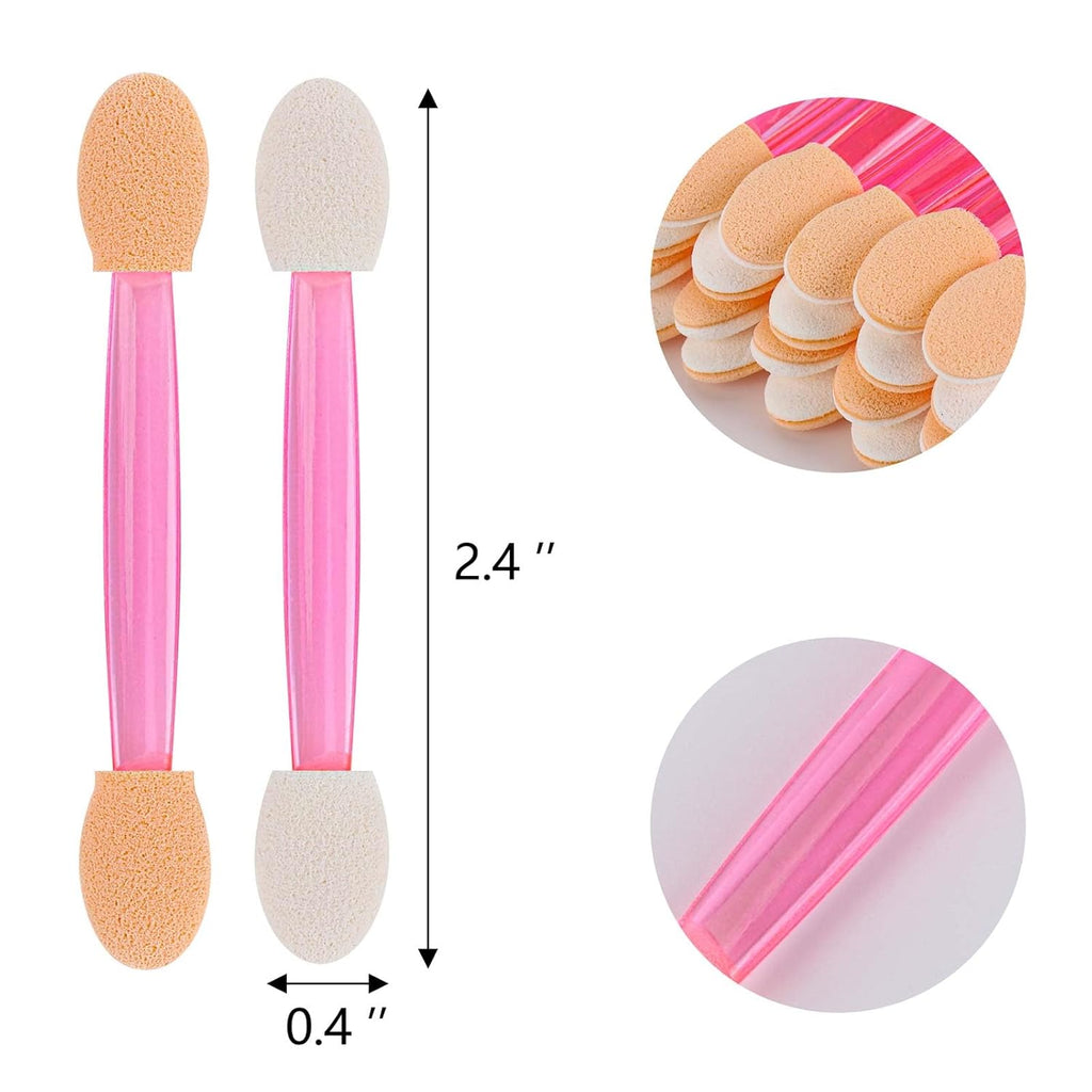 150 Eye Shadow Applicator Disposable Foam Makeup Brush Sponge Tipped Oval Eyeshadow Applicators Dual Sides with Container, Pink