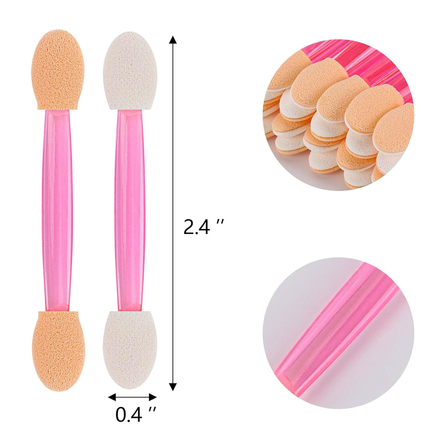 150 Eye Shadow Applicator Disposable Foam Makeup Brush Sponge Tipped Oval Eyeshadow Applicators Dual Sides with Container, Pink