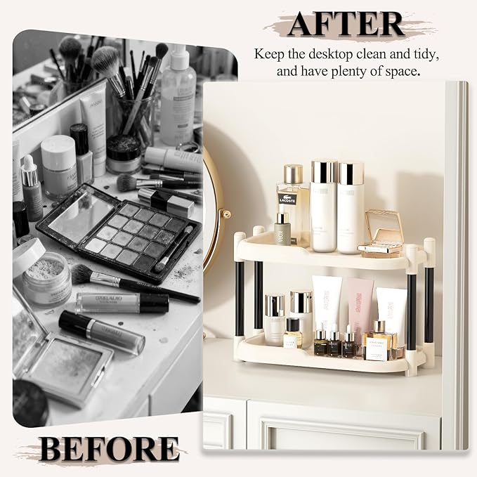 MARTY Bathroom Counter Organizer 2 Tier Makeup Organizer Countertop for Vanity Skincare Perfume Cosmetic Holder Spice Rack Storage Shelf for Bathroom Dresser Kitchen Coffee Station (White)