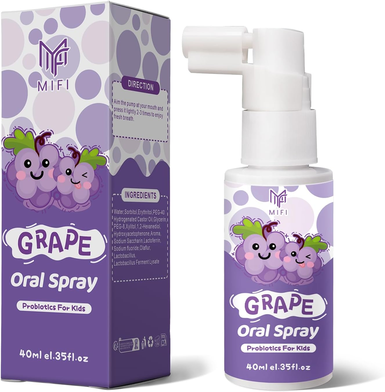 Kids Oral Spray, Toddler Toothpaste Helper for Daily Oral Care and Fresh Breath,Fruit-Flavored, Probiotic Oral Spray for Child (1Pack, Grape)