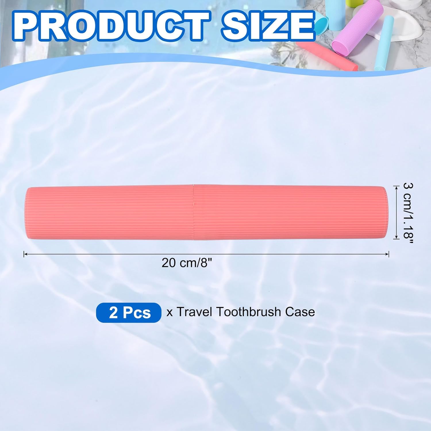 uxcell 2Pcs Travel Toothbrush Case, 7.9x1.2x1.2 Portable Travel Toothbrush Holder with Streak, Plastic Toothpaste Container for Bathroom, Gym, Business Trip, Camping, Pink