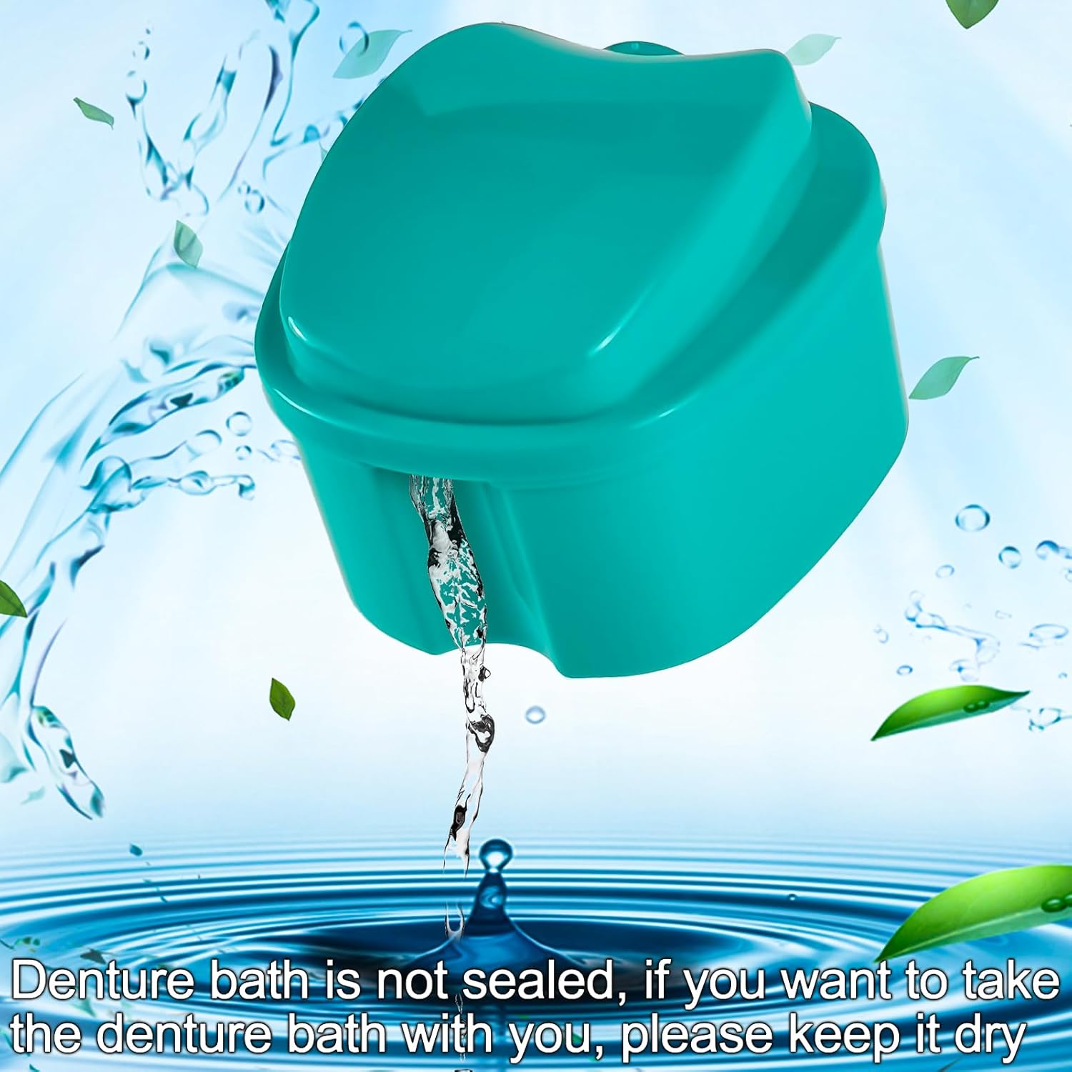 2 Pack Color Retainer Cleaner Case Denture Cups for Soaking Dentures, False Teeth Container Partial Denture Cleaning Case with Lid Travel - Lake Green and Dark Blue