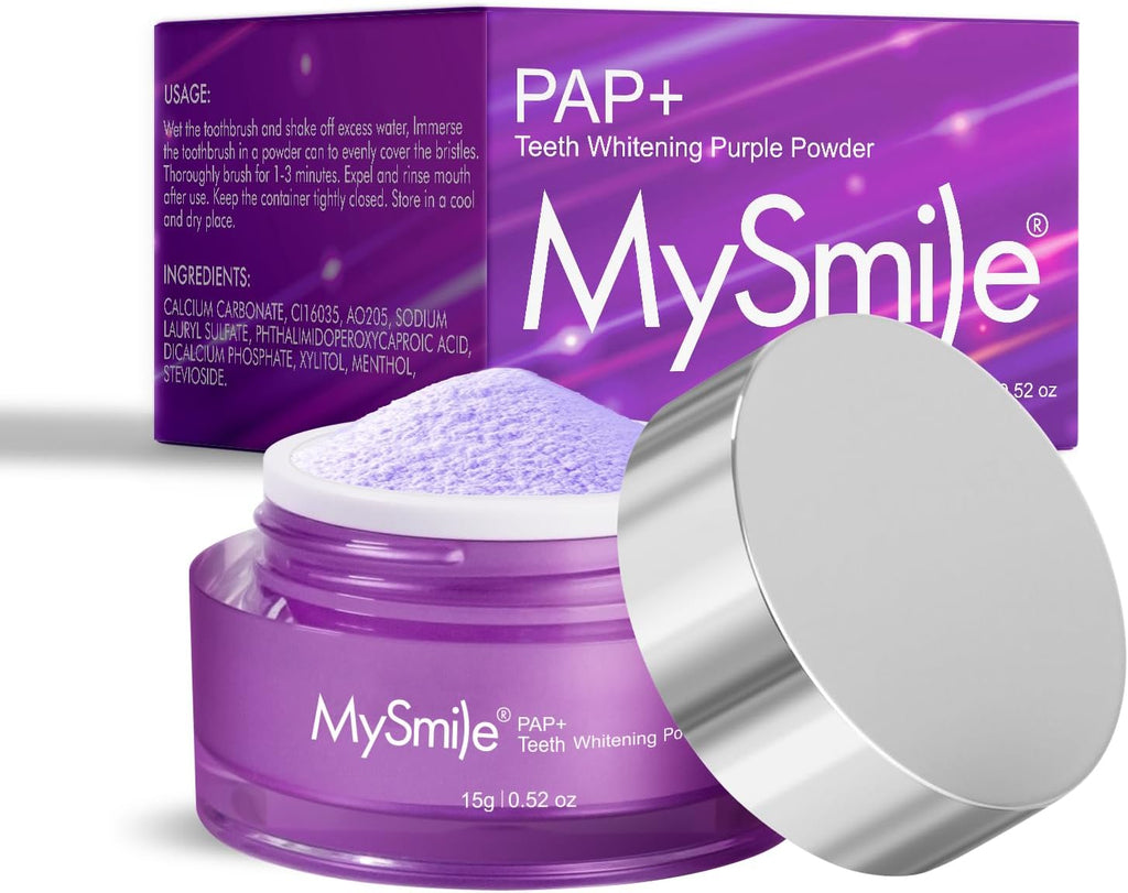 MySmile Pap Natural Mint Non-Sensitive Teeth Whitening Powder Cavity Prevention Little Foam for Cleaning Tooth Fresh Breath Care Oral Alternative Fluoride Free Toothpaste -1.04 oz (Bright Purple)