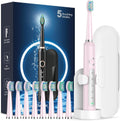 Rtauys M5 Sonic Electric Toothbrush for Adults and Kids - Rechargeable Electric Toothbrush Kids Ages 12+ and Adults with 8 Brush Heads & Travel Case, 120 Days Battery Life - Sakura Pink