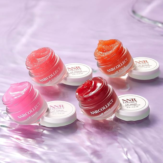 Lip Scrub & Lip Mask - Overnight Treatment Lip Care Kits with 2 Lip Exfoliator & 2 Sleeping Lip Balm, Intense Hydration Lip Set for Dry Chapped Cracked Lips, Exfoliate & Moisturize (4 Pack)