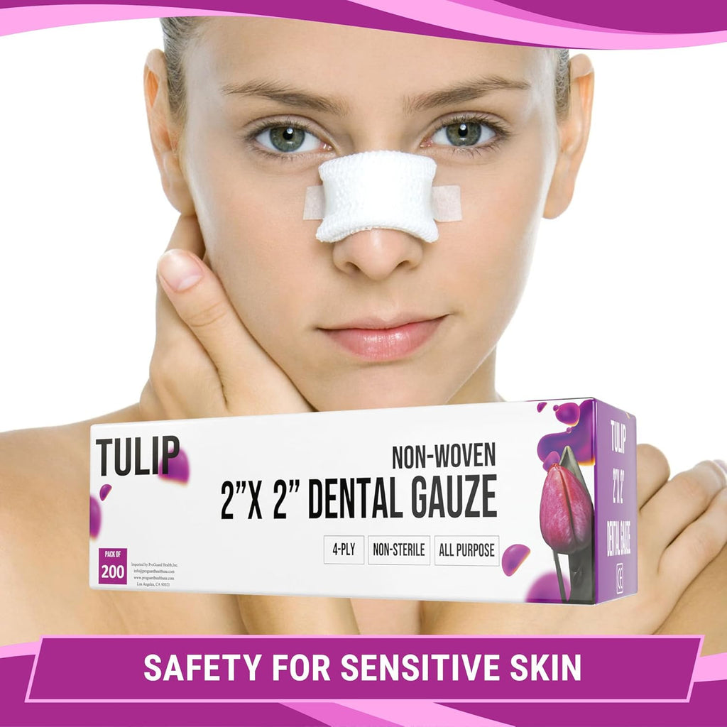 200 Gauze Pads 2x2-4-Ply Non Woven Gauze Sponges - Non Sterile Dental Gauze & Esthetic Wipes - Soft All Purpose Medical Gauze Squares for First Aid Kit, Surgical, Wound Dressing by Tulip