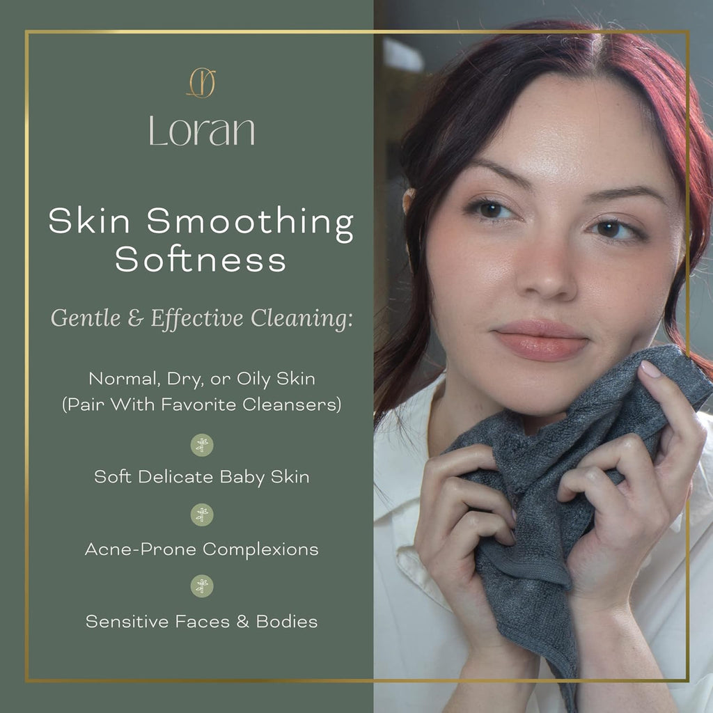 Charcoal Grey Washcloths Set of 6 Soft Facial Cloths 10” x 10” 100% Viscose Derived from Bamboo Spa-Like Feel Silky Face Cloth for Skin Cleansing