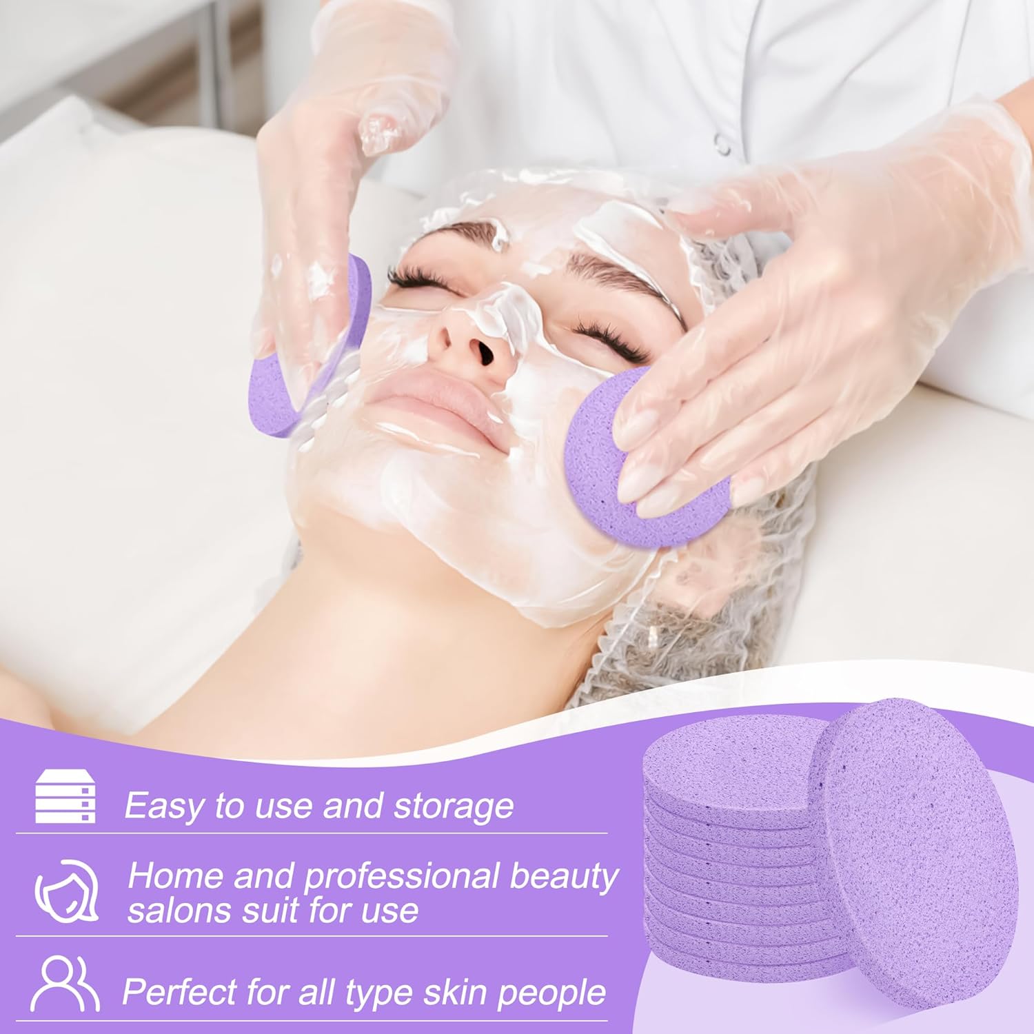 120 Pcs Facial Sponge Compressed, Luxiv Face Cleansing Sponge Estheticians Compressed Makeup Facial Sponge Round Wash Face Sponges for Women Compress Exfoliating Removal Sponge (Purple)