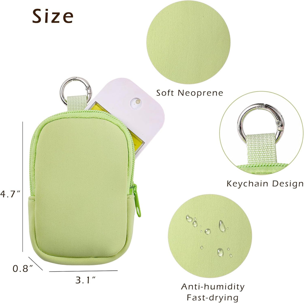 2Pcs Small Makeup Bag, Mini Portable Travel Cosmetic Bag, Soft Neoprene Makeup Pouch with Zipper, Fashion Accessory with Snap Hook, Cute Coin Purse Lipstick Cosmetic Travel Organizer(Black+ Green)