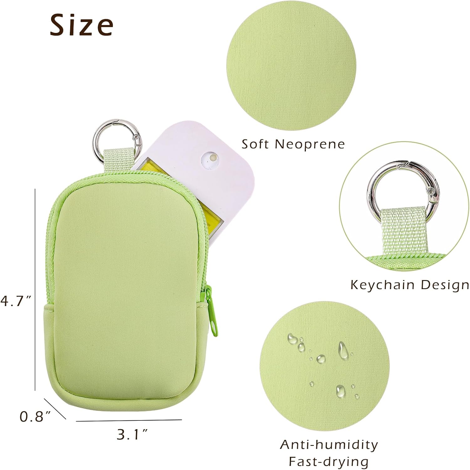 2Pcs Small Makeup Bag, Mini Portable Travel Cosmetic Bag, Soft Neoprene Makeup Pouch with Zipper, Fashion Accessory with Snap Hook, Cute Coin Purse Lipstick Cosmetic Travel Organizer(Black+ Green)