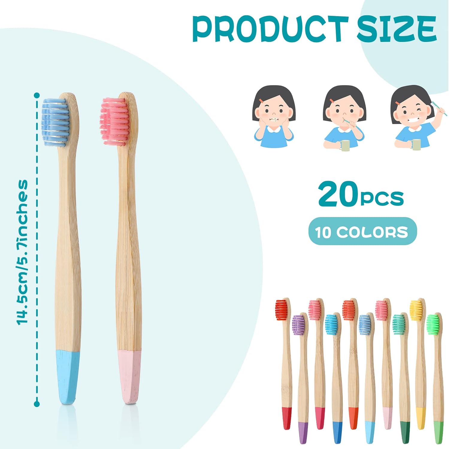 20 Pieces Kids Bamboo Soft Bristles Toothbrushes Toddler Toothbrush Manual Travel Toothbrushes for Kids Children Home School Travel Teeth Oral Dental Care, 5.7 Inch, Individually Wrapped