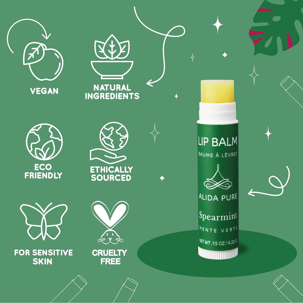 Spearmint Lip Balm Collection, Vegan Set, Beeswax Free, with Organic Jojoba and Avocado Oil, Vitamin E, Natural Moisturizer for Dry, Chapped Lips, 3 Tube Set
