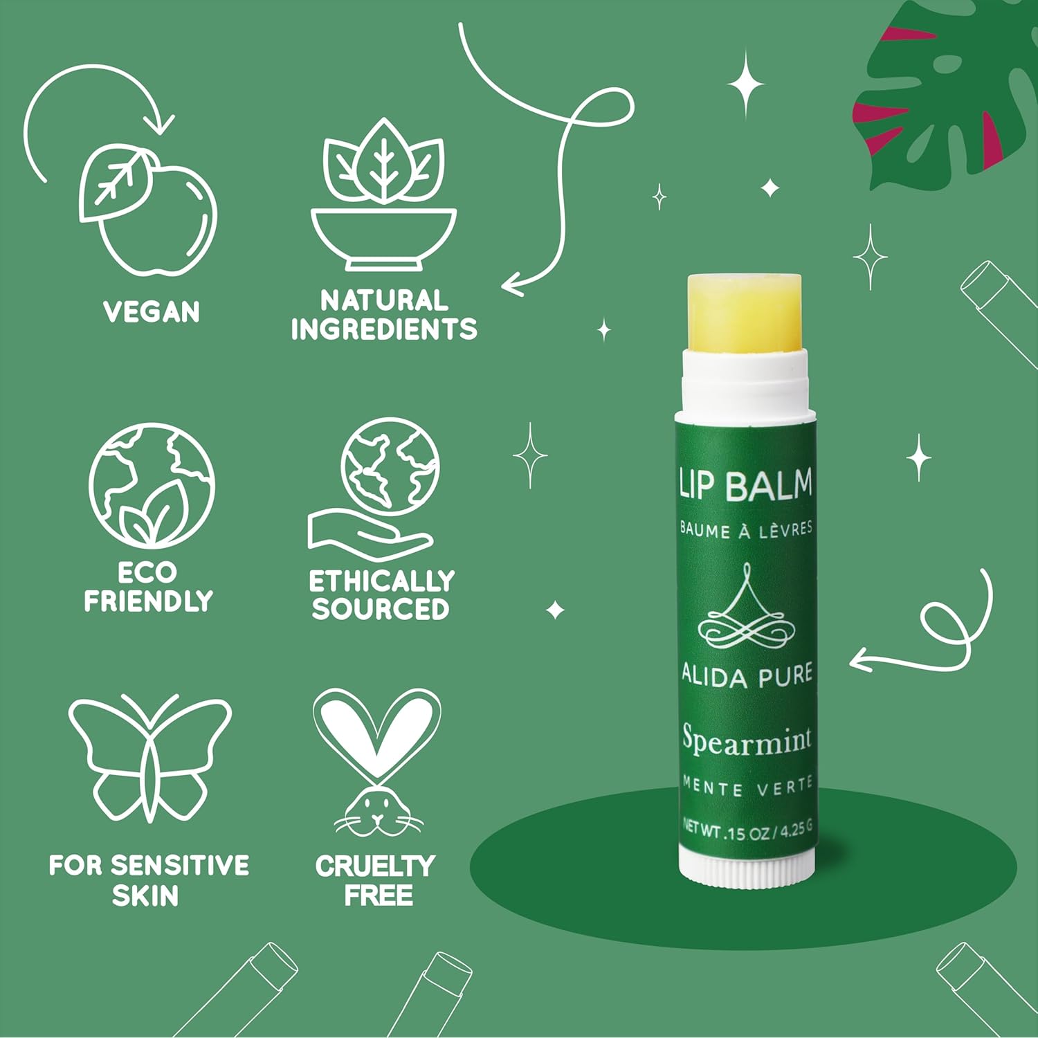 Spearmint Lip Balm Collection, Vegan Set, Beeswax Free, with Organic Jojoba and Avocado Oil, Vitamin E, Natural Moisturizer for Dry, Chapped Lips, 3 Tube Set