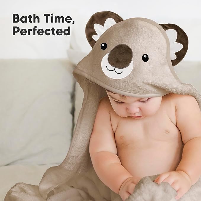 KeaBabies Hooded Baby Towel for Newborn - Viscose Derived from Bamboo Large Baby Bath Towels with Hood for Boys, Girls, Toddler, Extra Absorbent & Soft Newborn Bath Essentials (Alpaca, Regular)