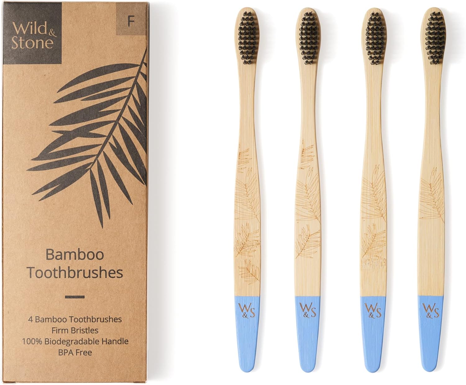 Wild & Stone | Firm Bristle Organic Bamboo Toothbrush | Four Handle Patterns | Firm Fibre Bristles | 100% Biodegradable Handle | Vegan Eco Friendly Bamboo Toothbrushes
