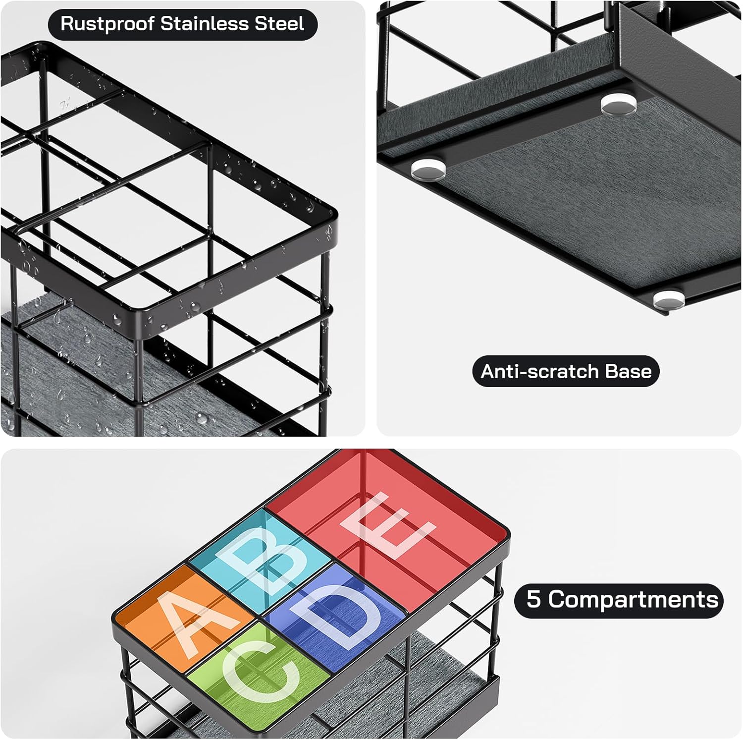MOJOHAND Toothbrush Holders with Instant Drying Stone for Bathrooms, Stainless Steel Bathroom Electric Toothbrush Toothpaste Holder, Multi-Slots Openwork Design, Bathroom Accessories Organizer