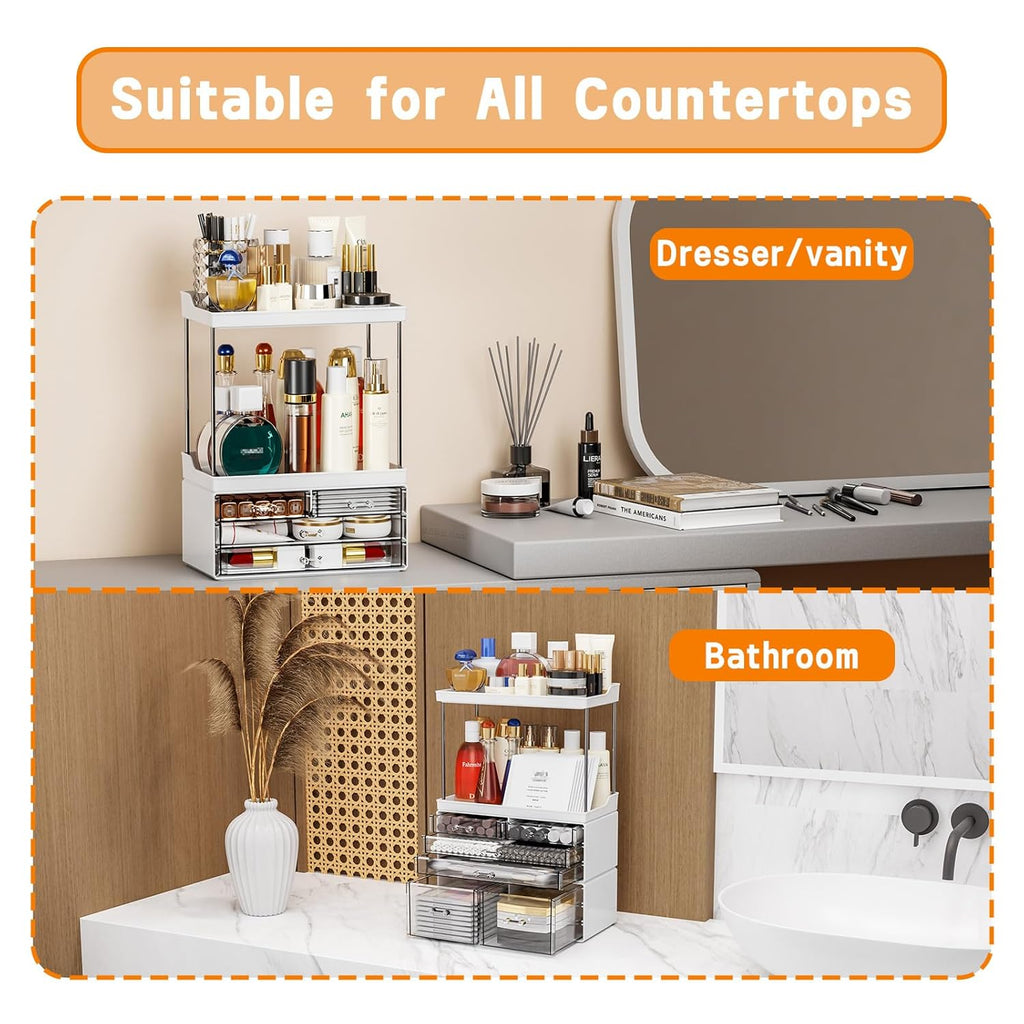 Yieach Acrylic Makeup Organizer Countertop,Large Skincare Organizer for Dresser Top,Plastic Bathroom Counter Organizers and Storage for Beauty,Cosmetic,Hair Products,Lotion and Perfume Organizer,Black