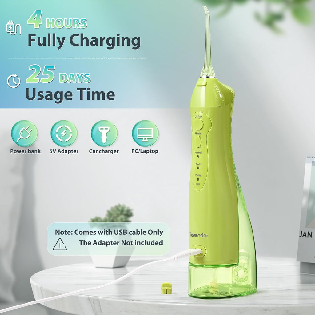 TOVENDOR Electric Water Dental Flosser Teeth Pick, Cordless Flossers Oral Irrigator IPX7 Waterproof 300ML Rechargeable Travel Water Teeth Cleaner with 5 Tips for Home Braces Care Gums Deep Cleaning