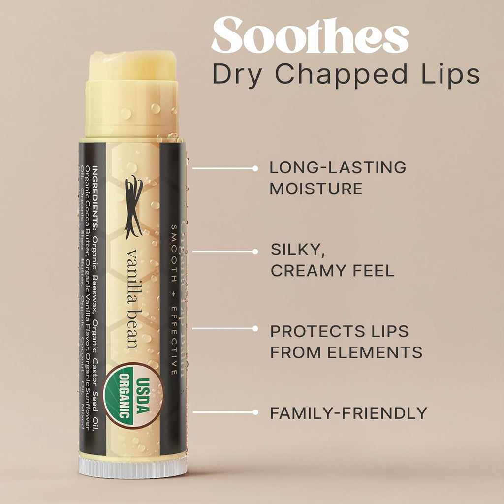 USDA Organic Lip Balm - USA Made with Natural Ingredients, Stocking Stuffers for Adults & Teens, Beeswax Vanilla Chapstick for Dry Lips, Beauty Gifts for Women, Birthday Gifts for Her & Him