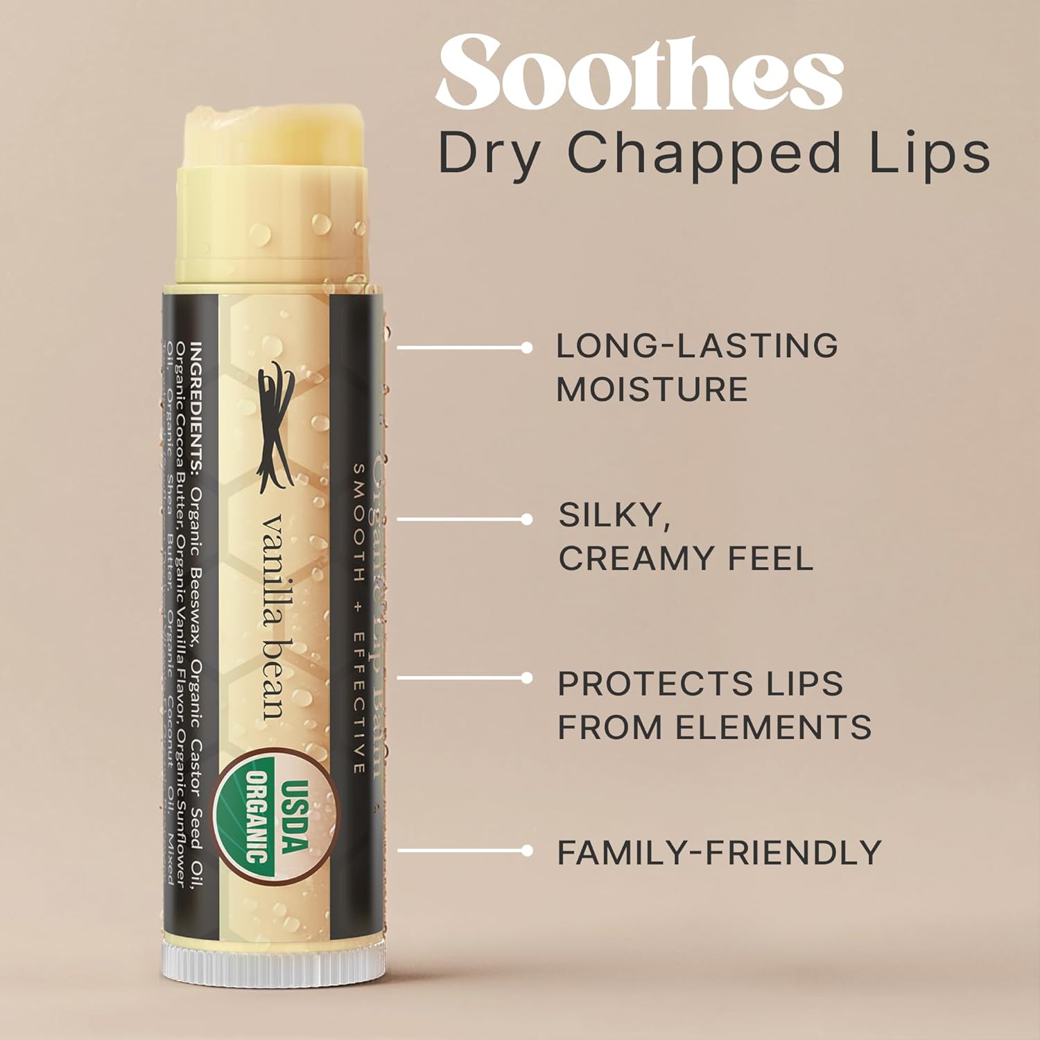 USDA Organic Lip Balm - USA Made with Natural Ingredients, Stocking Stuffers for Adults & Teens, Beeswax Vanilla Chapstick for Dry Lips, Beauty Gifts for Women, Birthday Gifts for Her & Him