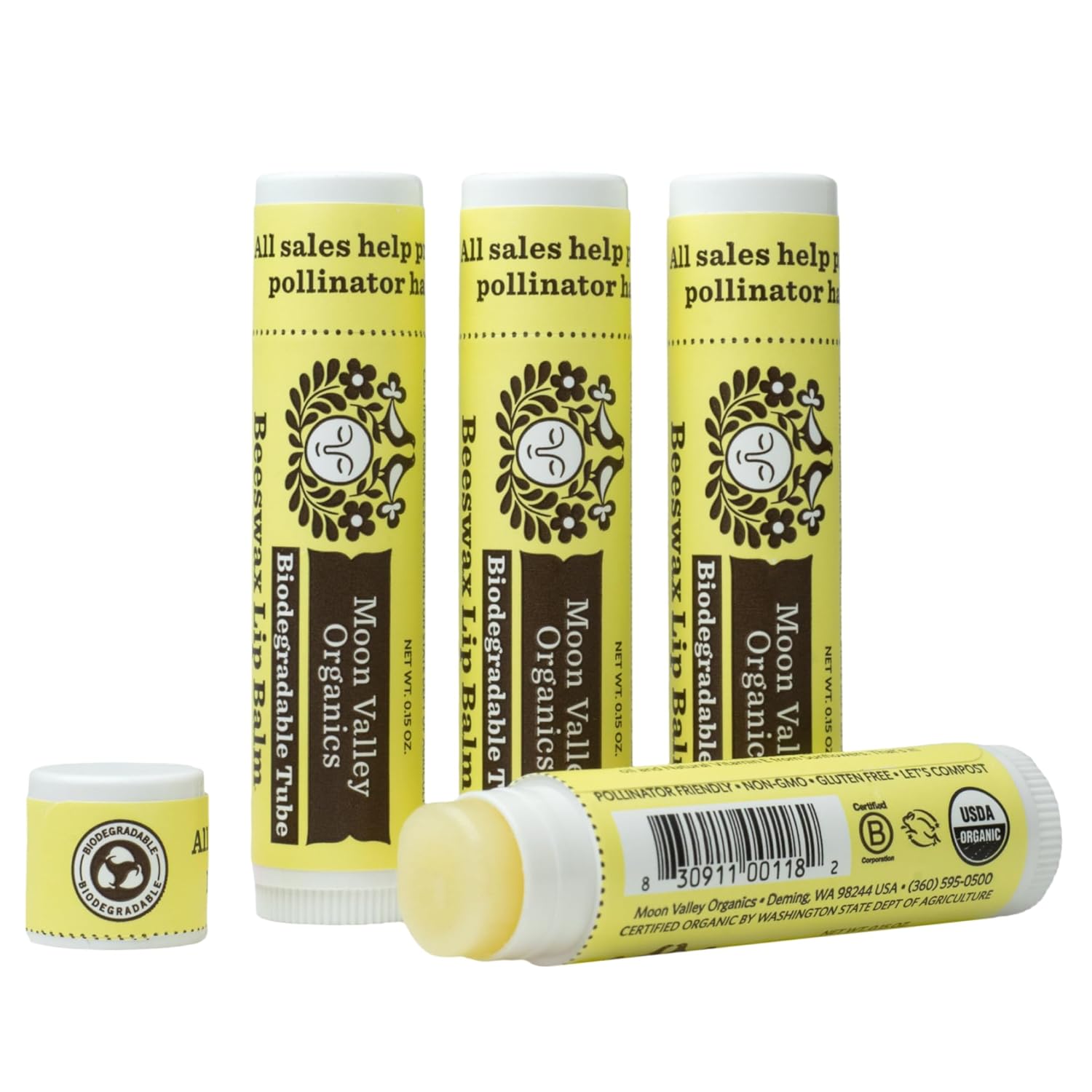 Moon Valley Organics Beeswax Lip Balm for Moisturizing Lips and Cuticles (VELVETY VANILLA, 4-Pack)