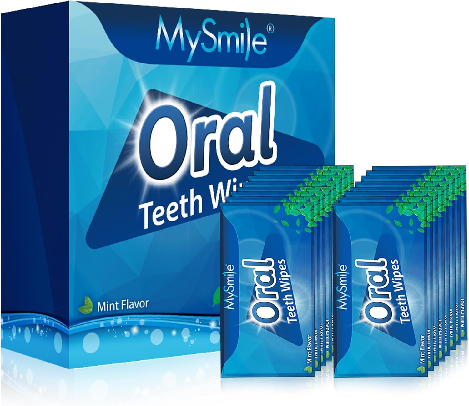 MySmile 100pcs Teeth Wipes Disposal Finger Brush Deep Cleaning Teeth Wipes Oral Brush Up Tooth Wipes for Teeth Cleaning, Mint Flavor