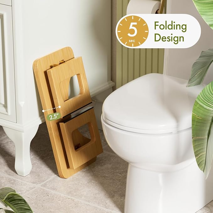 AmazerBath Bamboo Toilet Stool, Foldable Squat Potty Stool for Adults, Non-Slip Poop Stools for Bathroom, 0.59" Thickness Potty Step Stool, Poop Foot Pooping Steps for Kids, 6.8"