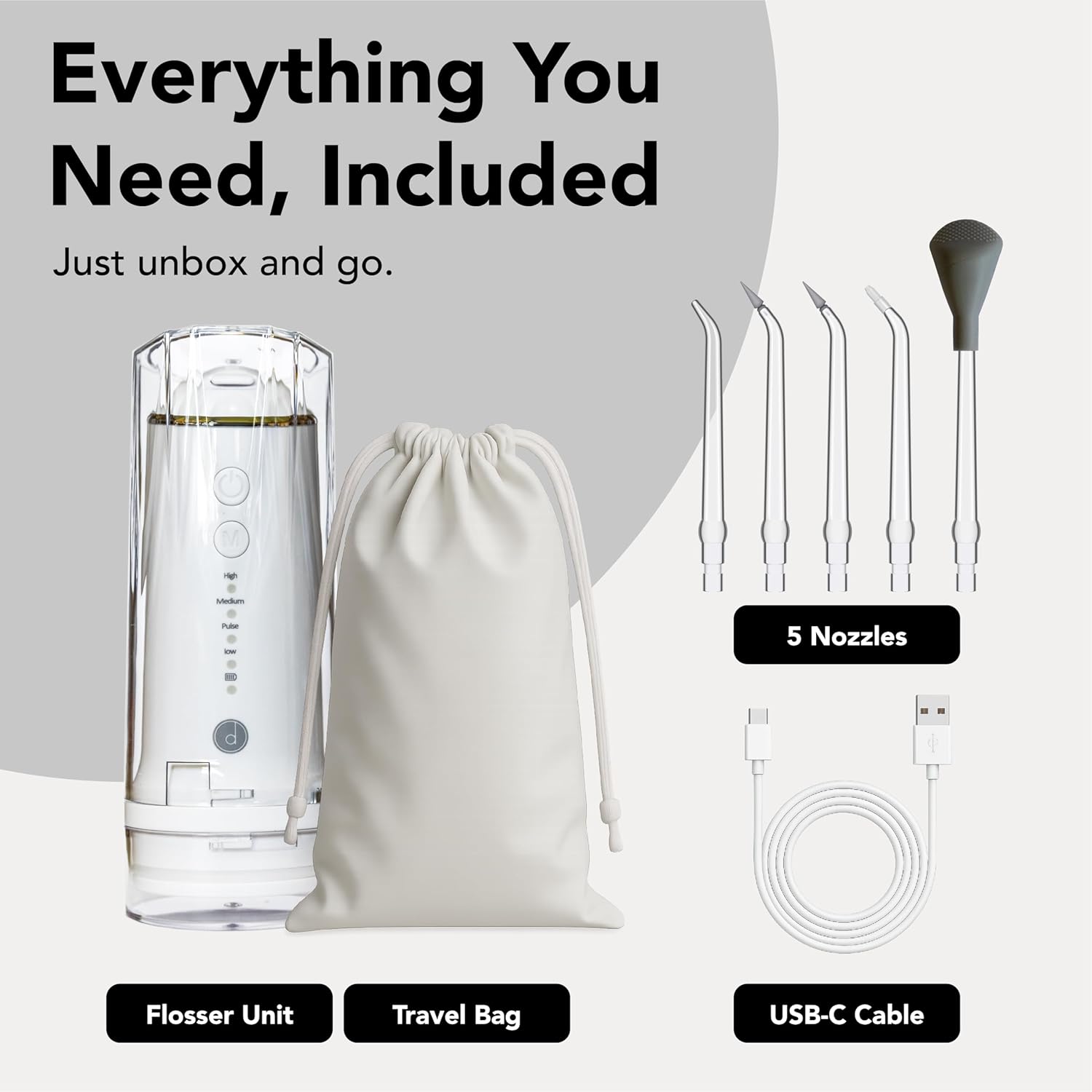 Portable Water Flosser for Teeth Cleaning – Travel Size, Compact & Cordless Water Flosser with UV Sterilizer, 5 Nozzles, 4 Pressure Modes, USB-C Rechargeable Dental Tool for Home or On-The-Go Use