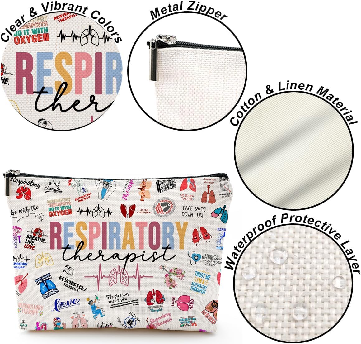 Respiratory Therapist Gifts Makeup Bag Respiratory Therapist Gifts RT Gift for Women Work Adult Humor Employee Pulmonology Nurse Coworker Graduation Birthday