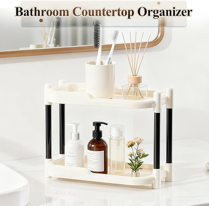 MARTY Bathroom Counter Organizer 2 Tier Makeup Organizer Countertop for Vanity Skincare Perfume Cosmetic Holder Spice Rack Storage Shelf for Bathroom Dresser Kitchen Coffee Station (White)