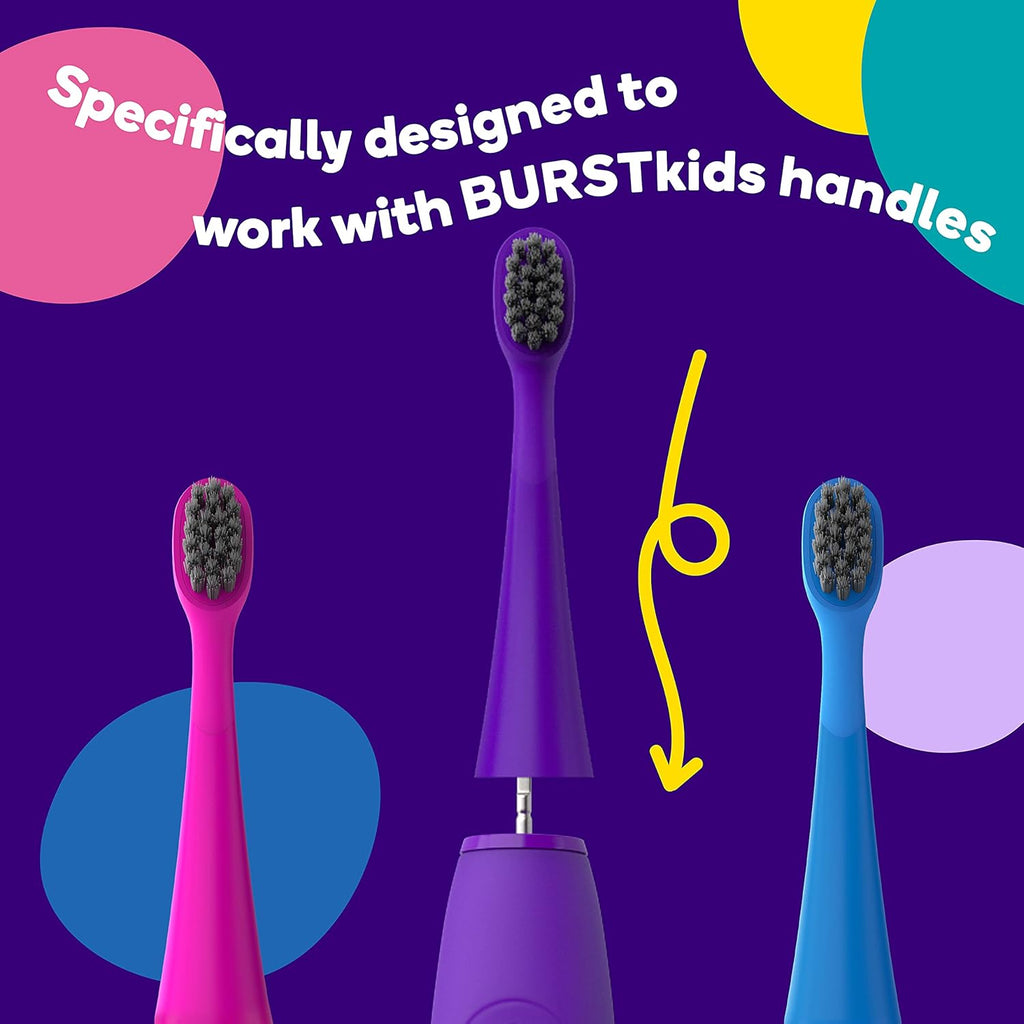 BURST Genuine Replacement Heads for Kids Electric Toothbrush (Blue/3 Pack) | Perfect Fit | Ultra Soft Bristles | 9 Months of Supply