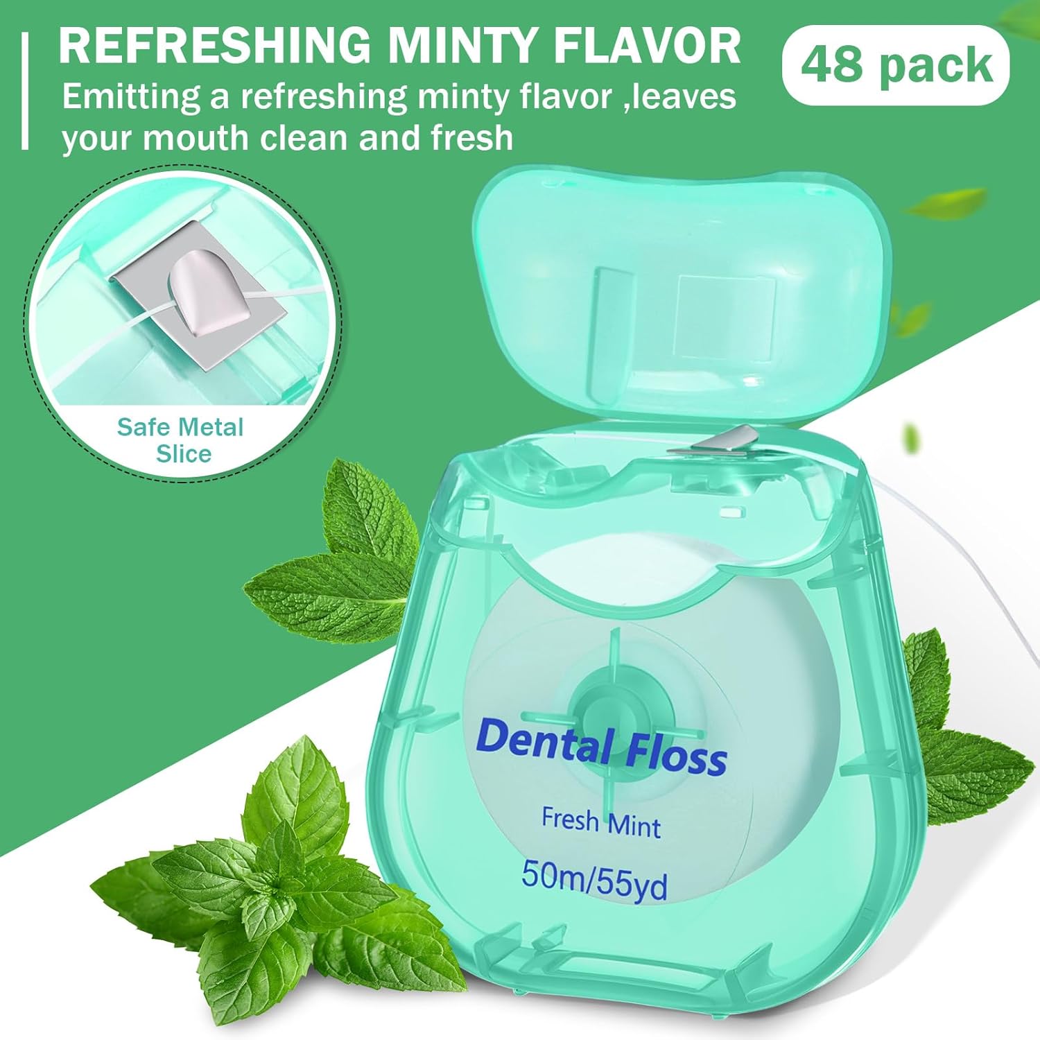 Mimorou 48 Pack Dental Floss Bulk 50m Each Mint Travel Dental Floss Oral Care for Teeth and Gum Protection(Mint Green)