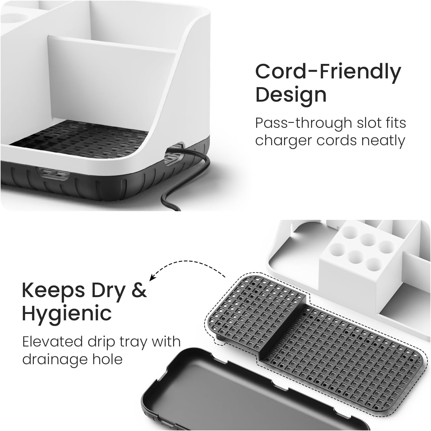 Boperzi Bathroom Counter organizers and Storage: Cord-Friendly Electric Toothbrush and Toothpaste Holder, Detachable Water Flosser & Tips Holder, Bathroom Decor and Accessories Organization Countertop