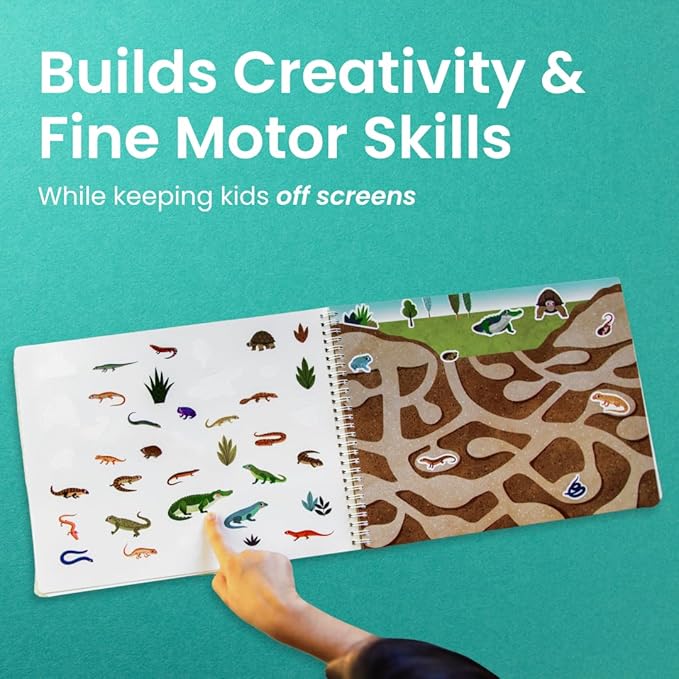 Cupkin Reptiles Sticker Book Activity for Kids, Toddler Airplane Travel Essentials, 500+ Frog Stickers for Kids + 12 Scenes + 12 Coloring Book Pages, Turtle Lover Gift, Crafts Ages 2-8