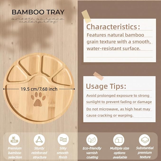 1PCS Bamboo Tray - Suitable for The Bathroom,Kitchen,Breakfast Tray and Round Decorative Tray (7.68 in * 7.68 in)