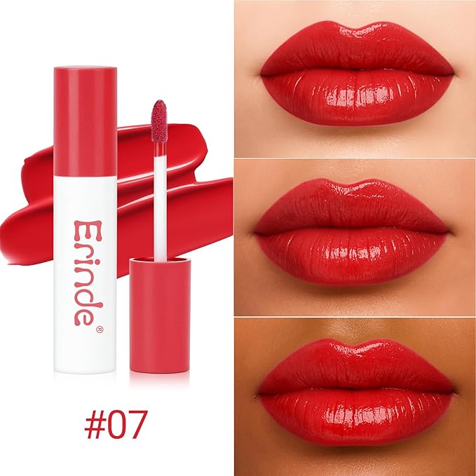 Erinde Lips Staining Lip Oil, Glossy Lip Stain, Long-Lasting Lightweight Lip Staining Oil, Moisturizing Plumping Hydrating Glossy Lip Tint, Vegan & Cruelty-Free, 07