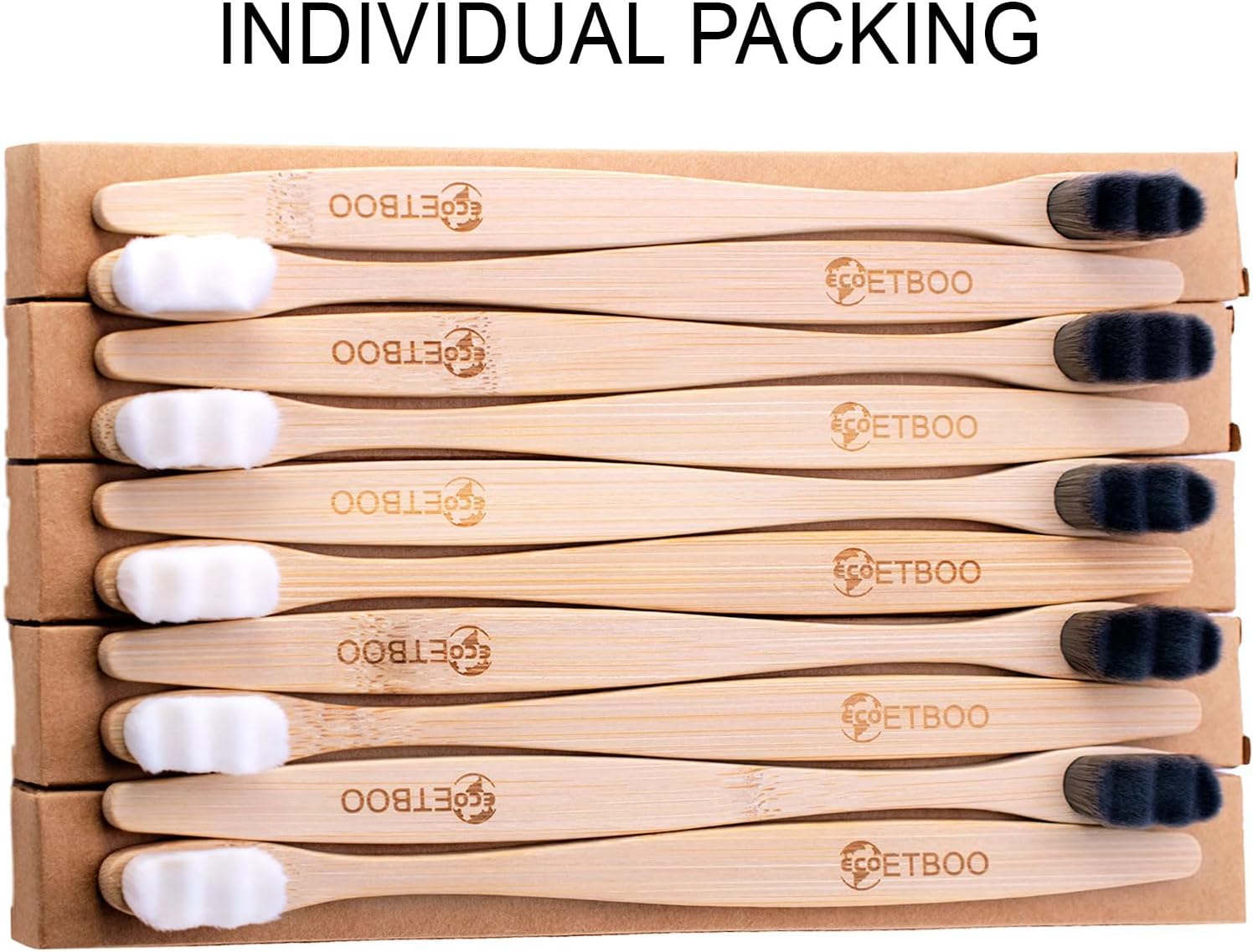 Bamboo Micro-Nano Toothbrushes, Extra Soft Toothbrush with 20000 Bristles Designed for Sensitive Gums Kids Adults (Black White 10P)