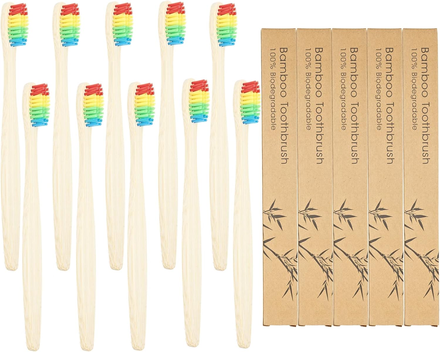 SEVENHEAD 10 PCS Bamboo Toothbrushes Soft Bristles Wooden Toothbrushes for Adult, Natural Biodegradable BPA Free Eco Friendly Toothbrushes Colorful