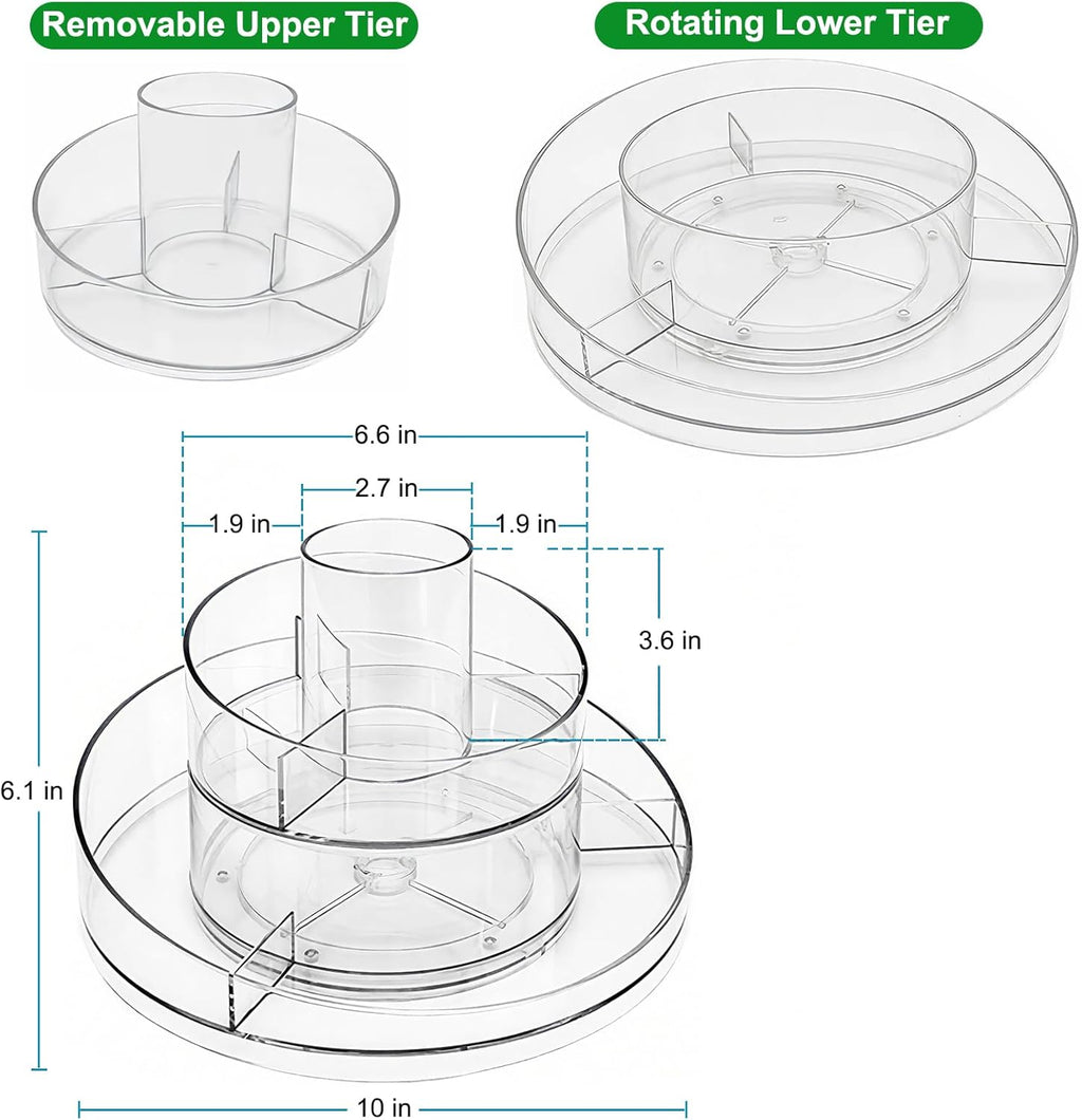 Taiuloo 360 Rotating Makeup Organizer, Clear Acrylic Lazy Susan Cosmetic Storage Turntable for Skincare, Perfume & Lipstick, Round Spinning Tray with Brush Holder for Vanity, Bathroom